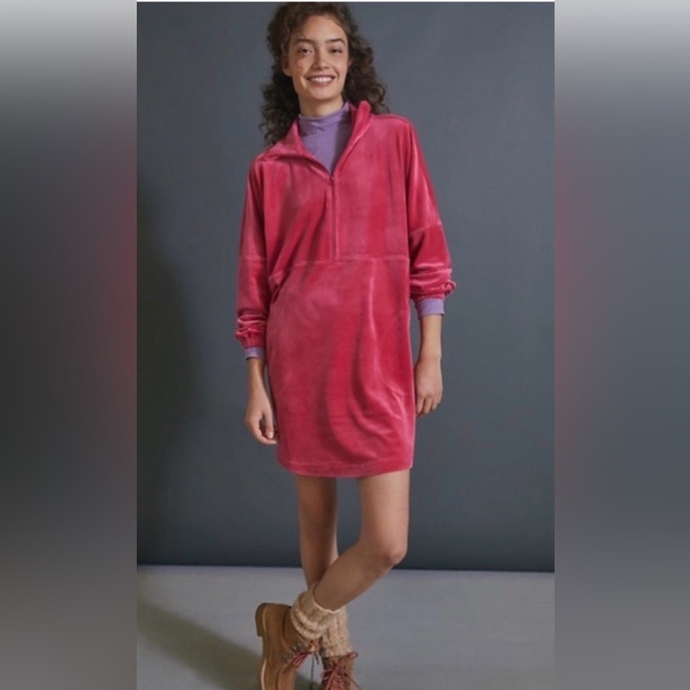 Velvet Tunic Dress Pink Saturday Sunday By Anthropologie Rosalind Medium Cozy
